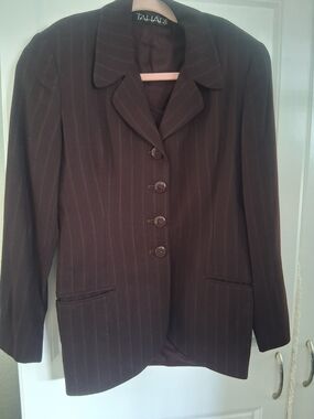 Tahari Dark Brown/ Burgundy Pinstripe Women's Blazer
